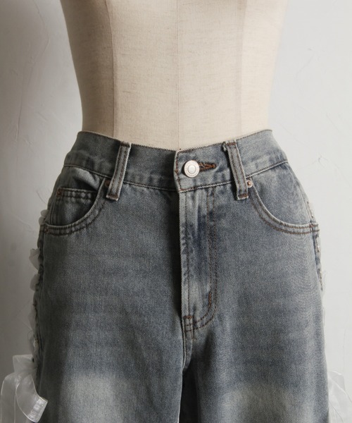 tocco closet（トッコ　クローゼット）の「【ZOZO限定】サイドレースアップシューレースソフトフレアーパンツ（デニムパンツ・レディース・ブルー/ブラック/サックスブルー・M）」の11枚目の写真