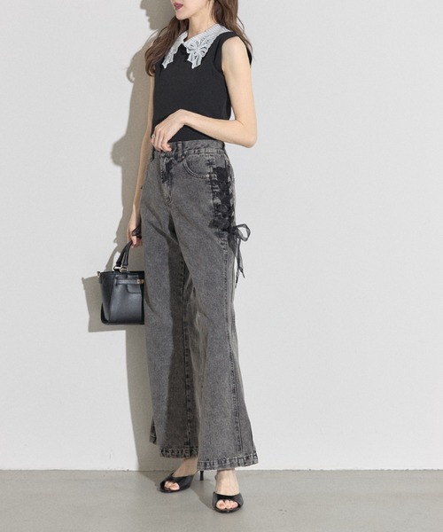 tocco closet（トッコ　クローゼット）の「【ZOZO限定】サイドレースアップシューレースソフトフレアーパンツ（デニムパンツ・レディース・ブルー/ブラック/サックスブルー・M）」の22枚目の写真