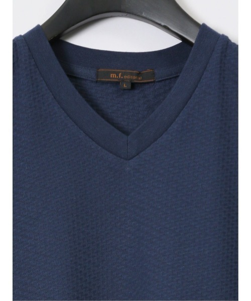 m.f.editorial（エムエフエディトリアル）の「【マシンウォッシャブル】m.f.エディトリアル メンズ バイヤスジャガード Vネック半袖Tシャツ（Tシャツ/カットソー・メンズ・アイボリー/ネイビー・MEDIUM/LARGE/X-LARGE）」の5枚目の写真