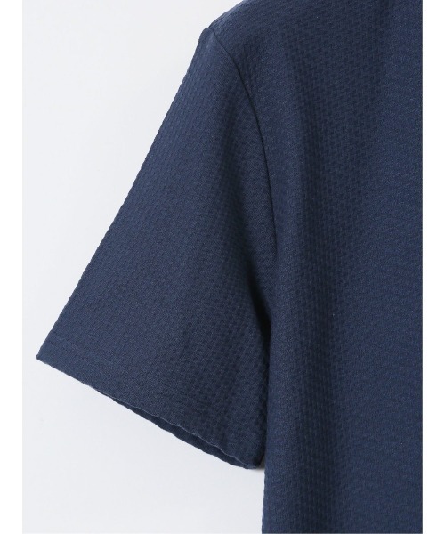 m.f.editorial（エムエフエディトリアル）の「【マシンウォッシャブル】m.f.エディトリアル メンズ バイヤスジャガード Vネック半袖Tシャツ（Tシャツ/カットソー・メンズ・アイボリー/ネイビー・MEDIUM/LARGE/X-LARGE）」の4枚目の写真