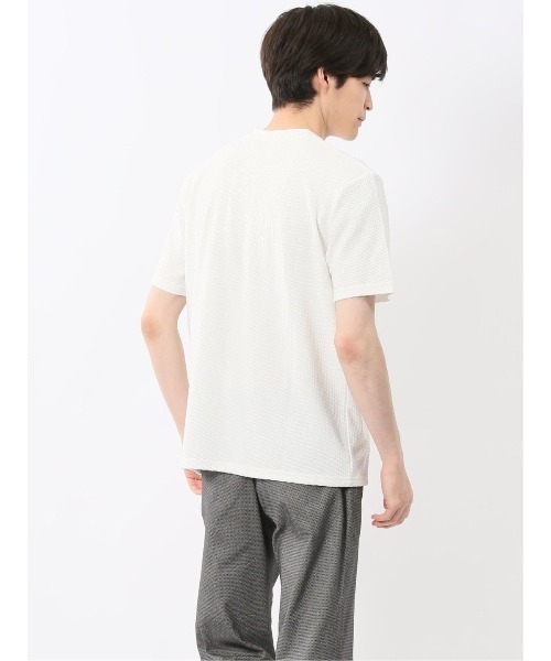 m.f.editorial（エムエフエディトリアル）の「【マシンウォッシャブル】m.f.エディトリアル メンズ バイヤスジャガード Vネック半袖Tシャツ（Tシャツ/カットソー・メンズ・アイボリー/ネイビー・MEDIUM/LARGE/X-LARGE）」の12枚目の写真