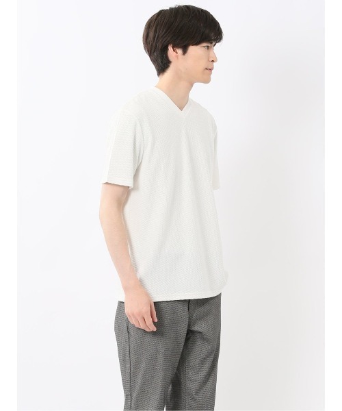 m.f.editorial（エムエフエディトリアル）の「【マシンウォッシャブル】m.f.エディトリアル メンズ バイヤスジャガード Vネック半袖Tシャツ（Tシャツ/カットソー・メンズ・アイボリー/ネイビー・MEDIUM/LARGE/X-LARGE）」の13枚目の写真