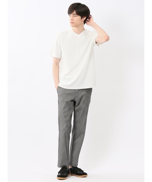 m.f.editorial（エムエフエディトリアル）の「【マシンウォッシャブル】m.f.エディトリアル メンズ バイヤスジャガード Vネック半袖Tシャツ（Tシャツ/カットソー・メンズ・アイボリー/ネイビー・MEDIUM/LARGE/X-LARGE）」の14枚目の写真