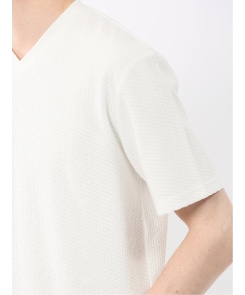 m.f.editorial（エムエフエディトリアル）の「【マシンウォッシャブル】m.f.エディトリアル メンズ バイヤスジャガード Vネック半袖Tシャツ（Tシャツ/カットソー・メンズ・アイボリー/ネイビー・MEDIUM/LARGE/X-LARGE）」の19枚目の写真