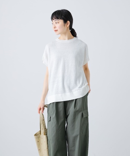 新品タグ付き　かぐれ　リネンフレンチスリーブニット　NATURAL リネンフレンチスリーブニット（ニット/セーター）｜かぐれ