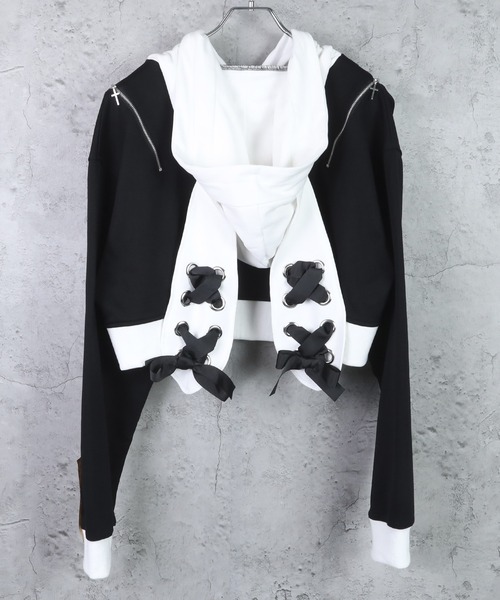 Amilige（アミリージュ）の「ウサ耳ショート丈パーカー（パーカー・レディース・ブラック/ホワイト・FREE）」の16枚目の写真