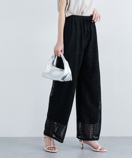 slattgir(スラットジール)の「高身長 ブロックレースワイドパンツ(トールサイズ)(その他パンツ・レディース・アイボリー/ブラック・TM/TL/TLL/T3L/T4L/T5L)」の2枚目の写真