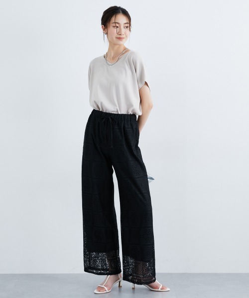 slattgir(スラットジール)の「高身長 ブロックレースワイドパンツ(トールサイズ)(その他パンツ・レディース・アイボリー/ブラック・TM/TL/TLL/T3L/T4L/T5L)」の9枚目の写真