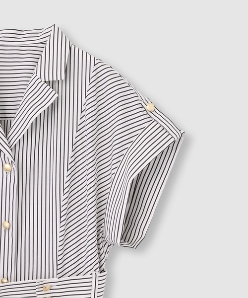 フォクシー シャツワンピースドレス Aライン ストライプ ホワイト ベルト 38 フォクシー シャツワンピースドレス Aライン ストライプ