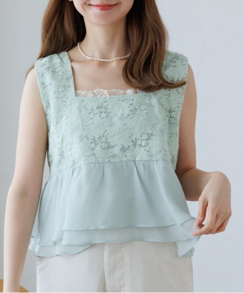 flower(フラワー)の「ボタニカルレースビスチェ(キャミソール・レディース・ミント/アイボリー・FREE)」の1枚目の写真