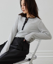 ヘンリーネックワッフルロングTシャツ