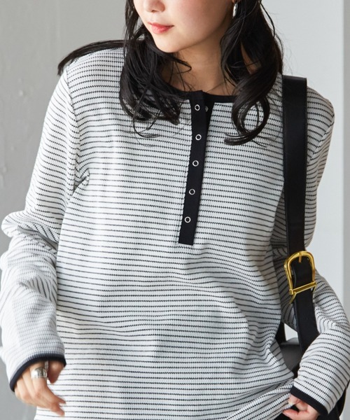 RANAN（ラナン）の「ヘンリーネックワッフルロングTシャツ（Tシャツ/カットソー・レディース・アイボリー/ブラック/その他/グレー/レッド/ネイビー・S/M/L/LL）」の6枚目の写真