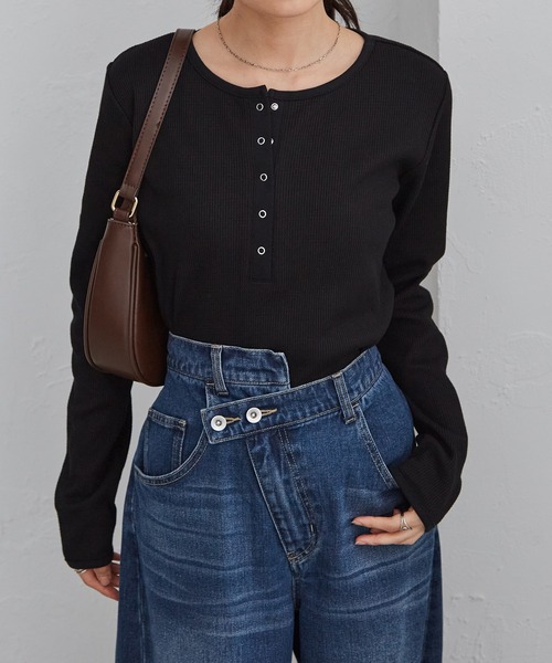 RANAN（ラナン）の「ヘンリーネックワッフルロングTシャツ（Tシャツ/カットソー・レディース・アイボリー/ブラック/その他/グレー/レッド/ネイビー・S/M/L/LL）」の12枚目の写真