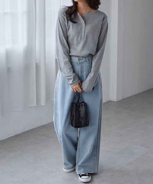 RANAN（ラナン）の「ヘンリーネックワッフルロングTシャツ（Tシャツ/カットソー・レディース・アイボリー/ブラック/その他/グレー/レッド/ネイビー・S/M/L/LL）」の11枚目の写真