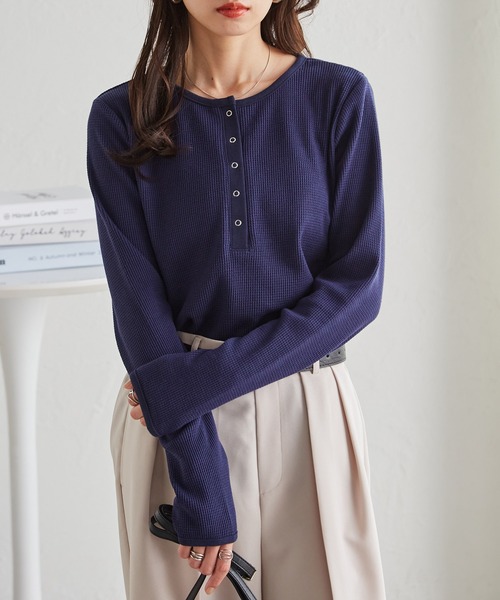 RANAN（ラナン）の「ヘンリーネックワッフルロングTシャツ（Tシャツ/カットソー・レディース・アイボリー/ブラック/その他/グレー/レッド/ネイビー・S/M/L/LL）」の16枚目の写真