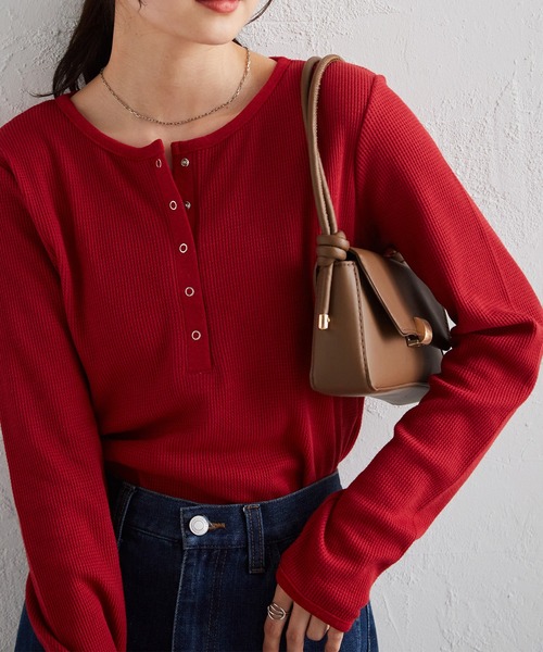 RANAN（ラナン）の「ヘンリーネックワッフルロングTシャツ（Tシャツ/カットソー・レディース・アイボリー/ブラック/その他/グレー/レッド/ネイビー・S/M/L/LL）」の20枚目の写真