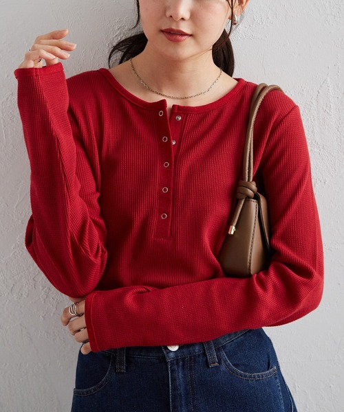 RANAN（ラナン）の「ヘンリーネックワッフルロングTシャツ（Tシャツ/カットソー・レディース・アイボリー/ブラック/その他/グレー/レッド/ネイビー・S/M/L/LL）」の21枚目の写真