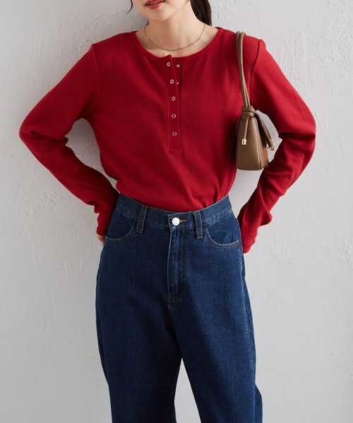 RANAN（ラナン）の「ヘンリーネックワッフルロングTシャツ（Tシャツ/カットソー・レディース・アイボリー/ブラック/その他/グレー/レッド/ネイビー・S/M/L/LL）」の22枚目の写真