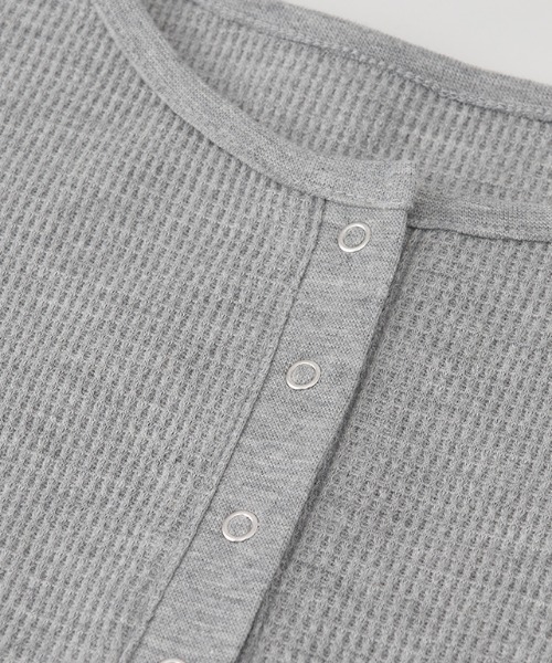 ヘンリーネックワッフルロングTシャツ（Tシャツ/カットソー