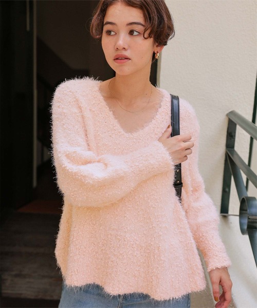 セール】ポコポコシャギーオーバーサイズVネックニット（ニット