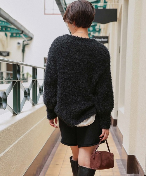 セール】ポコポコシャギーオーバーサイズVネックニット（ニット