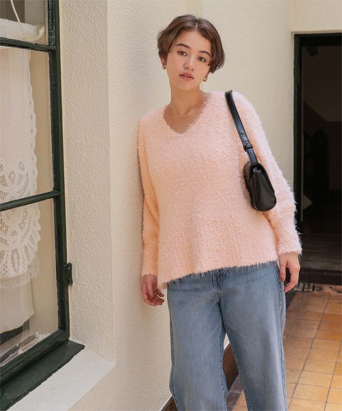 セール】ポコポコシャギーオーバーサイズVネックニット（ニット