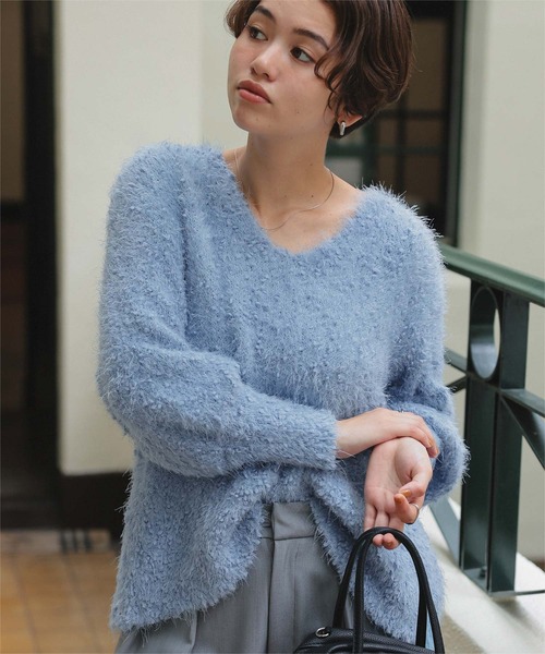 モコモコページ セール】ポコポコシャギーオーバーサイズVネックニット（ニット