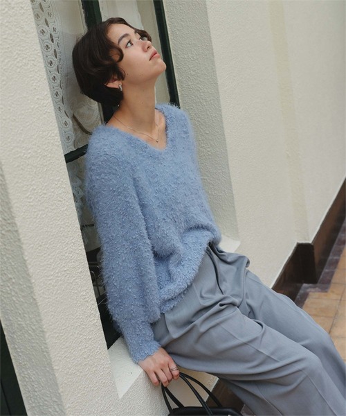 セール】ポコポコシャギーオーバーサイズVネックニット（ニット