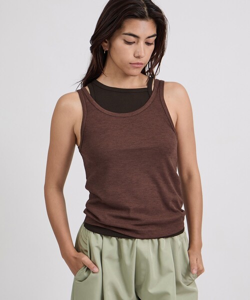 Saturdays NYC（サタデーズ ニューヨークシティ ）の「Lara Double Color Tank Top（Tシャツ/カットソー・レディース・キナリ/ブラウン/ブルー・M/L/S）」の4枚目の写真