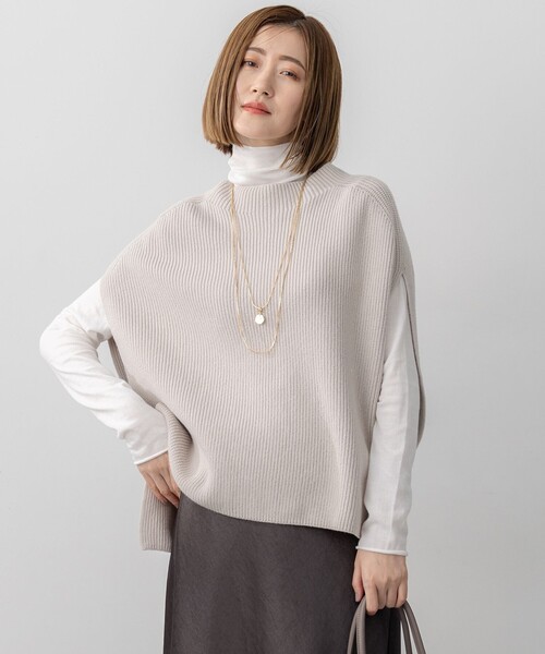 23区 L(ニジュウサンクオオキイサイズ)の「【洗える】コットンリリー モックネックニットベスト(ベスト・レディース・ダークブラウン系/アイボリー系/ライトグレー系/ブラック系・46/44)」の3枚目の写真