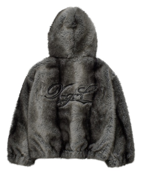 LOGO PATCHED FAUX FUR HOODED JACKET（ブルゾン）｜X-girl（エックス
