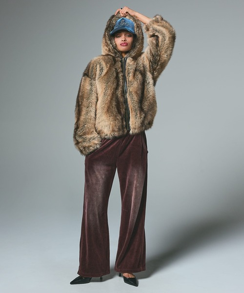 LOGO PATCHED FAUX FUR HOODED JACKET（ブルゾン）｜X-girl（エックス