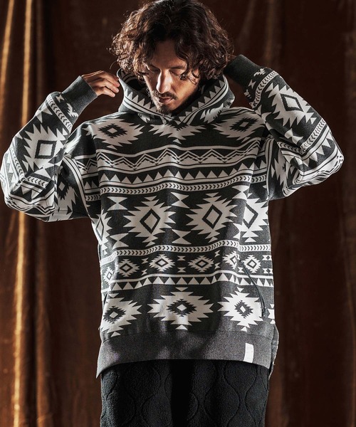 ANGENEHM(アンゲネーム)の「mpa3883-Native Pattern Hoodie -Airy Yarn Sweater- ニットフーディー(AG05-009acf)(パーカー・メンズ・ブラック/チャコール/ネイビー・M/S/L)」の10枚目の写真