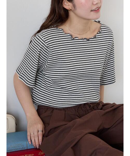 ehka sopo（エヘカソポ）の「リブメローボーダーカットソー（Tシャツ/カットソー・レディース・ブラック/グレー/ネイビー/ブラウン・F）」の3枚目の写真