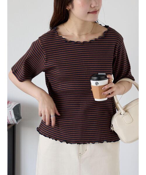 ehka sopo（エヘカソポ）の「リブメローボーダーカットソー（Tシャツ/カットソー・レディース・ブラック/グレー/ネイビー/ブラウン・F）」の6枚目の写真