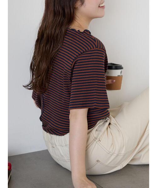 ehka sopo（エヘカソポ）の「リブメローボーダーカットソー（Tシャツ/カットソー・レディース・ブラック/グレー/ネイビー/ブラウン・F）」の7枚目の写真