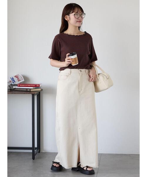 ehka sopo（エヘカソポ）の「リブメローボーダーカットソー（Tシャツ/カットソー・レディース・ブラック/グレー/ネイビー/ブラウン・F）」の9枚目の写真