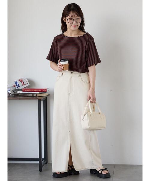 ehka sopo（エヘカソポ）の「リブメローボーダーカットソー（Tシャツ/カットソー・レディース・ブラック/グレー/ネイビー/ブラウン・F）」の10枚目の写真