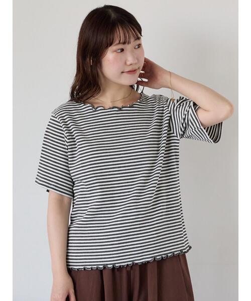 ehka sopo（エヘカソポ）の「リブメローボーダーカットソー（Tシャツ/カットソー・レディース・ブラック/グレー/ネイビー/ブラウン・F）」の13枚目の写真