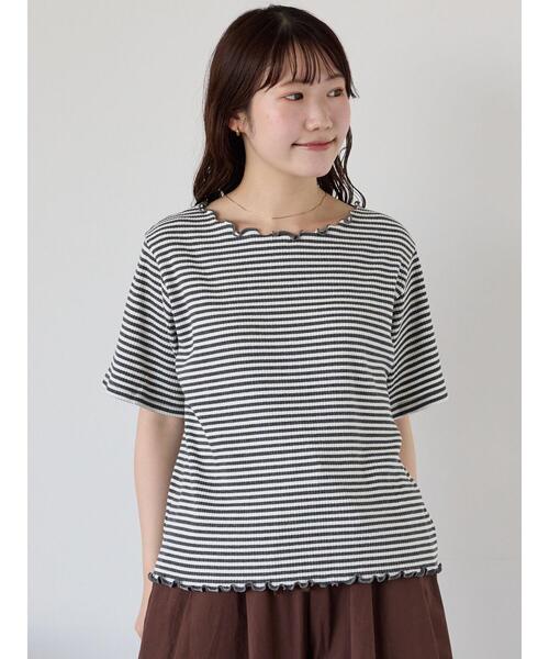 ehka sopo（エヘカソポ）の「リブメローボーダーカットソー（Tシャツ/カットソー・レディース・ブラック/グレー/ネイビー/ブラウン・F）」の14枚目の写真