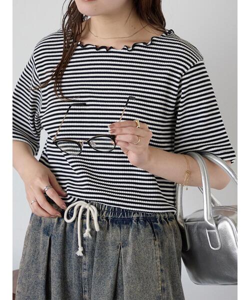 ehka sopo（エヘカソポ）の「リブメローボーダーカットソー（Tシャツ/カットソー・レディース・ブラック/グレー/ネイビー/ブラウン・F）」の21枚目の写真