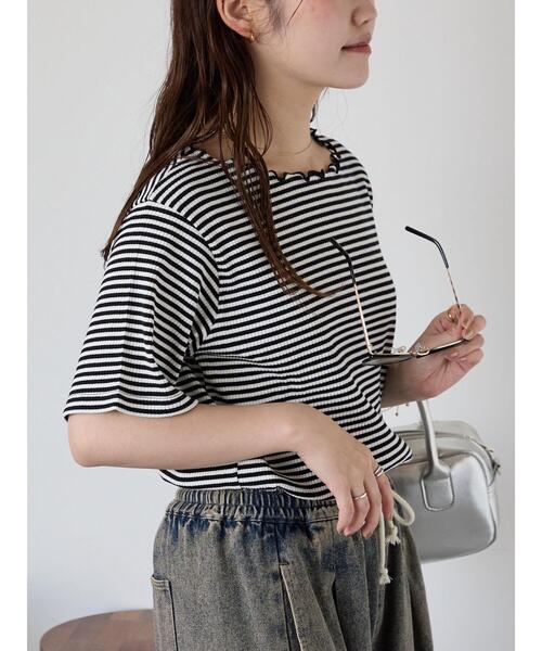 ehka sopo（エヘカソポ）の「リブメローボーダーカットソー（Tシャツ/カットソー・レディース・ブラック/グレー/ネイビー/ブラウン・F）」の22枚目の写真