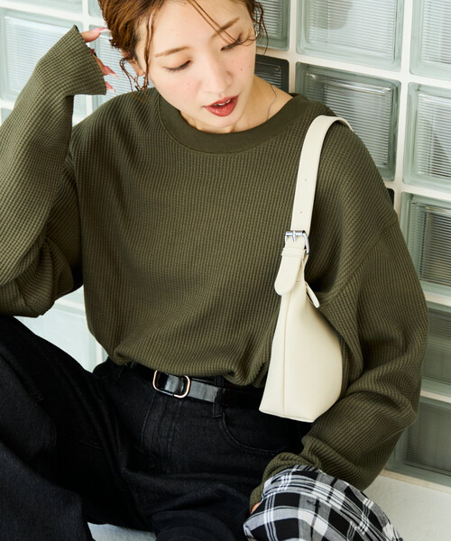 FREAK'S STORE（フリークスストア）の「限定展開　ワッフル クルーネック チュニック プルオーバー（Tシャツ/カットソー・レディース・オフホワイト/レッド/イエロー/ブルー/ブラック/ベージュ/グレー/オリーブ・ﾌﾘ-）」の11枚目の写真