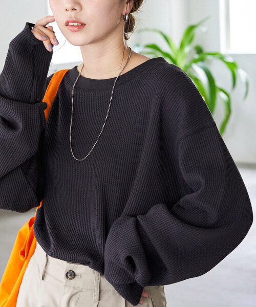 FREAK'S STORE（フリークスストア）の「限定展開　ワッフル クルーネック チュニック プルオーバー（Tシャツ/カットソー・レディース・オフホワイト/レッド/イエロー/ブルー/ブラック/ベージュ/グレー/オリーブ・ﾌﾘ-）」の14枚目の写真