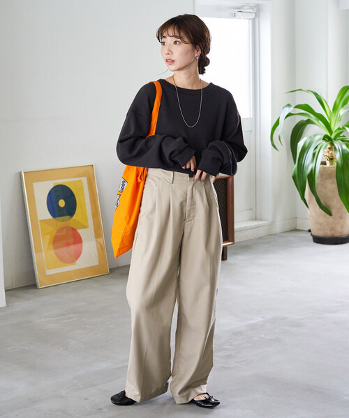 FREAK'S STORE（フリークスストア）の「限定展開　ワッフル クルーネック チュニック プルオーバー（Tシャツ/カットソー・レディース・オフホワイト/レッド/イエロー/ブルー/ブラック/ベージュ/グレー/オリーブ・ﾌﾘ-）」の15枚目の写真