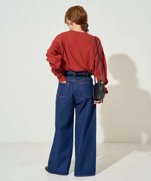 FREAK'S STORE（フリークスストア）の「限定展開　ワッフル クルーネック チュニック プルオーバー（Tシャツ/カットソー・レディース・オフホワイト/レッド/イエロー/ブルー/ブラック/ベージュ/グレー/オリーブ・ﾌﾘ-）」の18枚目の写真