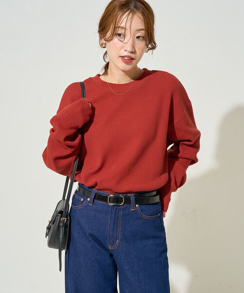 FREAK'S STORE（フリークスストア）の「限定展開　ワッフル クルーネック チュニック プルオーバー（Tシャツ/カットソー・レディース・オフホワイト/レッド/イエロー/ブルー/ブラック/ベージュ/グレー/オリーブ・ﾌﾘ-）」の19枚目の写真