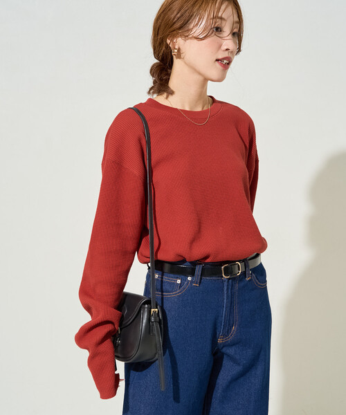 FREAK'S STORE（フリークスストア）の「限定展開　ワッフル クルーネック チュニック プルオーバー（Tシャツ/カットソー・レディース・オフホワイト/レッド/イエロー/ブルー/ブラック/ベージュ/グレー/オリーブ・ﾌﾘ-）」の20枚目の写真