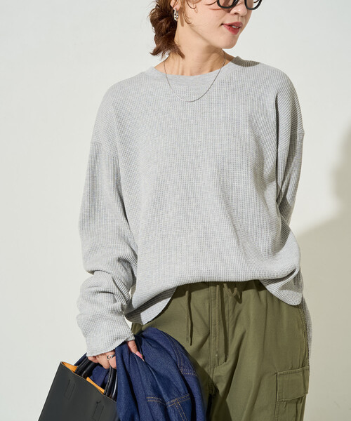 限定展開 ワッフル クルーネック チュニック プルオーバー（Tシャツ
