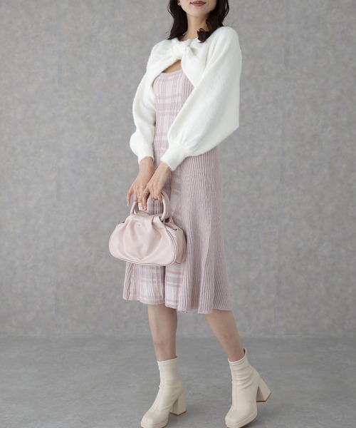 Lace Ladies（レースレディース）の「配色 チェック柄 レイヤード ニット ワンピース（ワンピース・レディース・ブラック/ピンク/グレー・FREE/S）」の3枚目の写真
